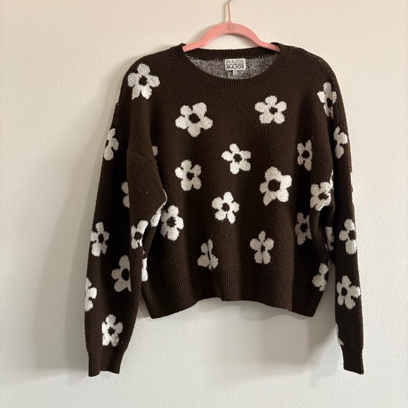 Major Label Group Vintage 90s Brown & White Floral Cropped Sweater Size XL - Picture 2 of 10